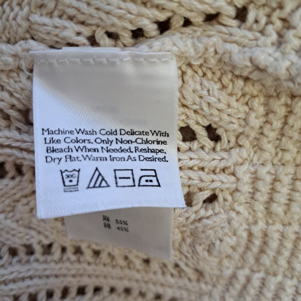 Eddie Bauer Cardigan Linen Cotton Beige Cream Open Knit Button Front Womens XL - Picture 4 of 5